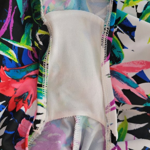 Maxine Hollywood Vintage 16 Bathing Suit 1 Pc Swim Tropical Pink Purple Floral T - Picture 6 of 8